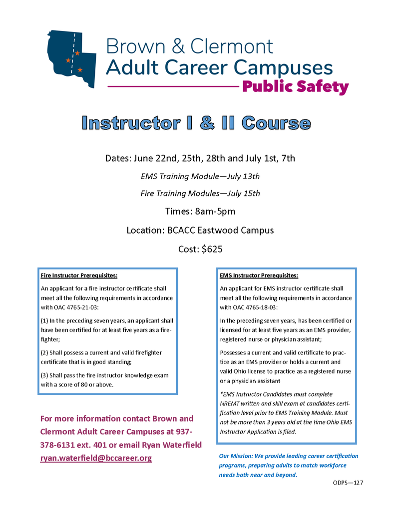 Flyer with EMS-Fire Instructor Information